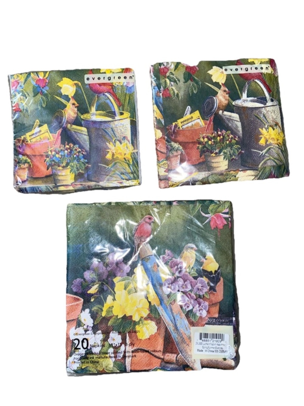 VTG Evergreen Gardening Birds Cocktail & Luncheon Napkins Set New Deadstock‎